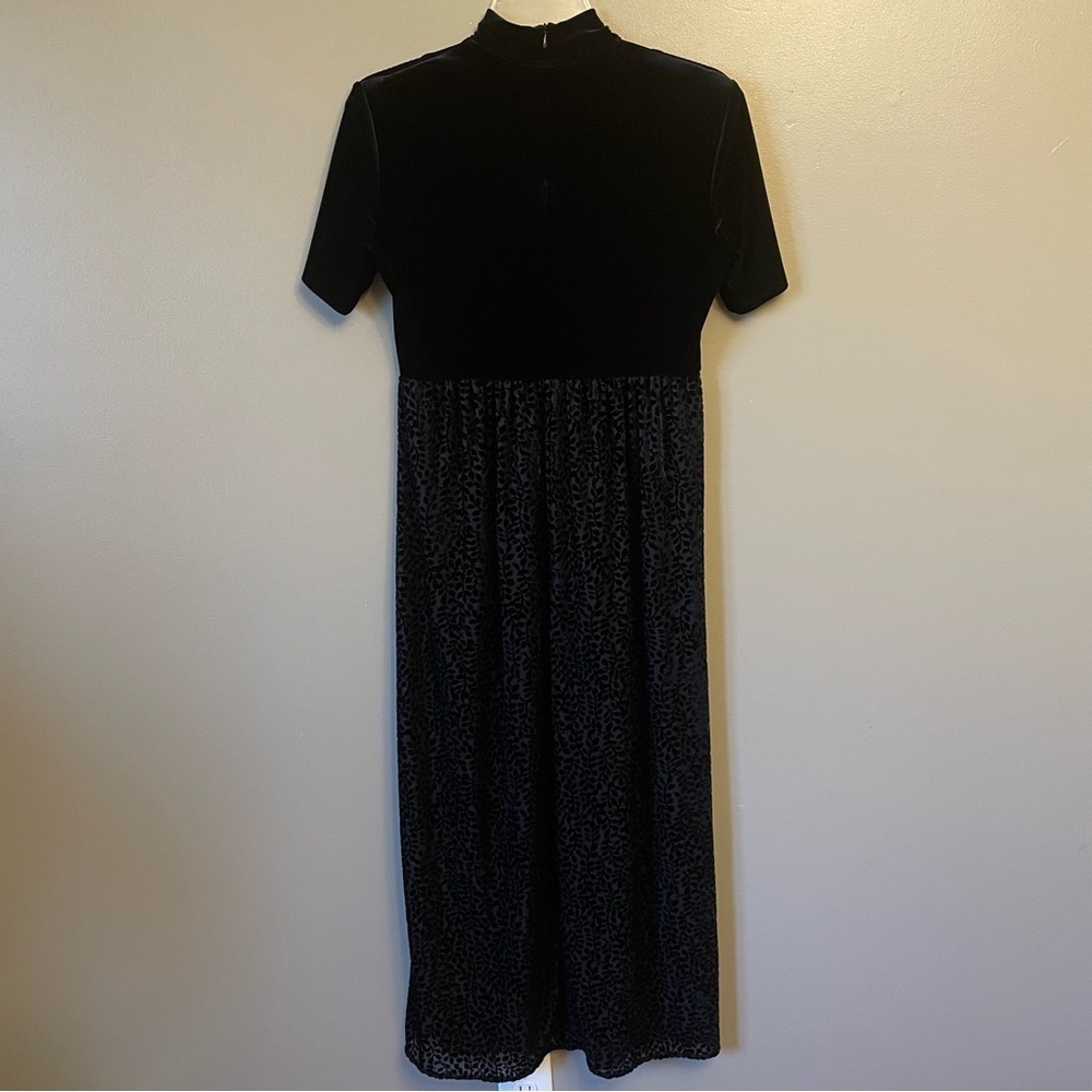 Ronni Nicole Dress Women Size 6 Black Crushed Velvet Long Maxi Short Sleeve - Picture 2 of 14